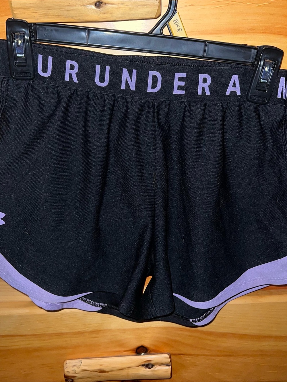 Under Armour Black Athletic Shorts with Lavender Trim